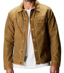 Veste en toile de coton cirée marron solide pour homme, pour l'extérieur - Product Image 1