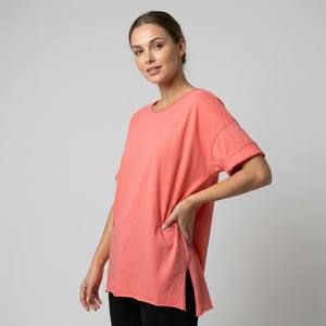 Camiseta Ligera, Transpirable, Casual, Simple, Cuello Redondo, Lisa, con Aberturas Laterales, 100% Algodón, Talla Única, para Tallas 36-42 - Product Image 1