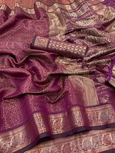 2024 Hot Selling Hand Woven Latest Design Indian Kanjivaram Silk <b>Saree</b> <b>Blouse</b> for Special Occasion& Casual Days Wear - Product Image 5