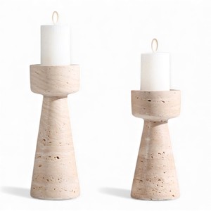 Par de Portavelas de Piedra Beige Natural con Forma Cónica y Estilo Rústico Moderno - Product Image 5