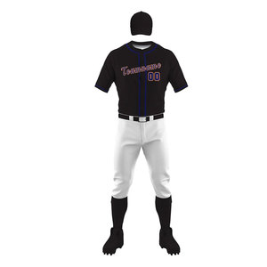 Custom Baseball Jersey Set Unisex Black White Pants Short Sleeve <b>Button</b> Moisture Wicking 100% Cotton Breathable Team Name All - Product Image 2