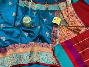 Sari Meenakari Kadhwan Pur Fait Main avec Pallu Riche en Zari Contrastant – Idéal pour Fêtes et Mariages Traditionnels - Product Image 2