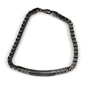 Tibetan Silver Unisex Tennis <b>Bracelet</b> with Onyx and Topaz Carved Arrow Motif Gift Channel Setting - Product Image 5