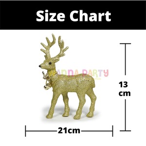 Reno dorado con purpurina, decoración navideña, figura de ciervo de mesa brillante con acento de campana, hecho a mano en la India - Product Image 6