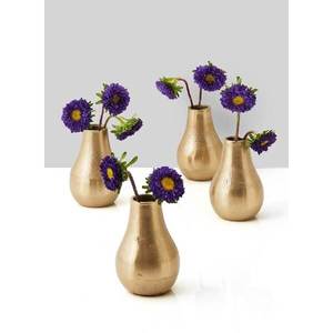 Ensemble de 4 vases à fleurs en métal couleur or brillant Décoration de maison de luxe pour des arrangements floraux époustouflants Tailles miniatures - Product Image 1