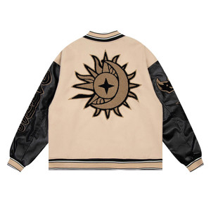 Chaqueta Bomber de Cuero para Hombre con Mangas de Cuero, Estilo Varsity de Invierno, con Parches y Bordado de Letras, Cortavientos - Product Image 4