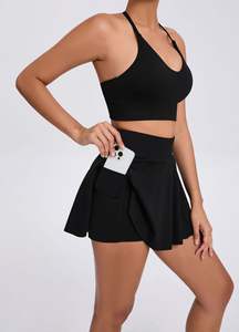 Nieuw Binnen Casual Hoge Kwaliteit Effen Kleur Gymkleding Hardloopfitness <span class=keywords><strong>2</strong></span> Stuks Tennisrok Set - Product Image 2