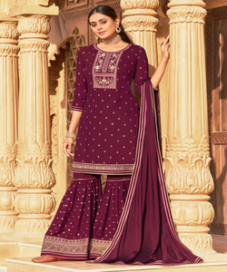 Conjunto de Diseño de Rayón Pesado con Bordado y Lentejuelas, Top, Pantalón Palazzo y Dupatta, Ropa India, Precio Más Bajo, Prenda Étnica, Gharara Étnica - Product Image 5