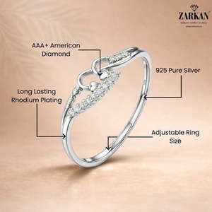 NOVAMART Fine Free <b>Size</b> Heart Love Silver Zircon Trendy <b>Ring</b>-Engagement <b>Adjustable</b> Opening Wholesale Export - Product Image 5