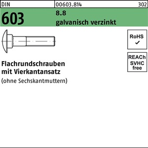 <b>Flat</b> Head <b>Screw</b> DIN 603 M10 X 50 8.8 Electrogalvanized 100 Pieces - Product Image 1