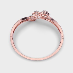 IGI Certified Mixed Shape Lab Grown Diamond Designer <b>Bangle</b> <b>Bracelet</b> in 14K Yellow / White / Rose Gold with Halo Setting - Product Image 4