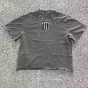 2024 T-shirt Hip Hop surdimensionné pour hommes 260g pur coton lourd petit cou goutte épaule avec sérigraphie - Product Image 1