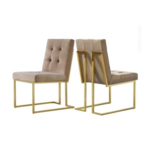 Chaise d'appoint en cuir végétalien Dawyn brun faux cuir acier inoxydable miroir pieds polis 25X30X32 pouces meubles et sièges pouf - Product Image 3