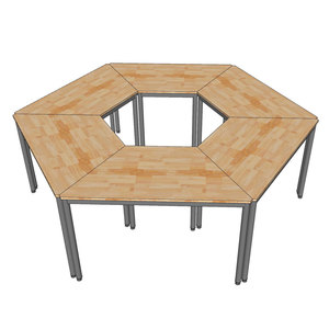 Juego de 6 Mesas Trapezoidales Modernas para Oficina OMA HBOM012, Fabricadas con Madera de Caucho y Patas de Hierro - Product Image 3