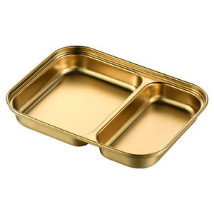 Vente directe d'usine, plateau de service en acier inoxydable doré, plateau de service divisé, plateaux à chips et à trempette, vaisselle, collations et plats - Product Image 1