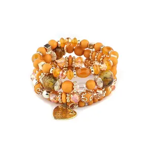 Bestone Venta caliente estilo étnico bohemio pulsera multicapa cuentas de corazón de cristal joyería de mano para mujer al por mayor