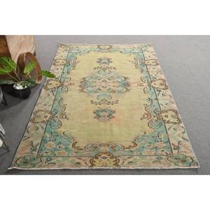 Alfombra turca vintage de 5x8 pies, lana de retazos amarillos y algas marinas, pasillo rectangular de área grande para decoración de habitación - Product Image 4