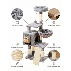 थोक आधुनिक बिल्ली के पेड़ मखमल कपड़े e0 ग्रेड पार्टिबोर्ड प्राकृतिक सिसल खरोंच पोस्ट पर्यावरण के अनुकूल पालतू खेल फर्नीचर - Product Image 3