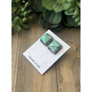 Judith Dixon Cyclops Variscite Sterling <b>Silver</b> Geometric <b>Stud</b> <b>Earrings</b> Bezel <b>Set</b> - Product Image 4