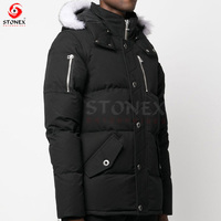 Chaqueta de invierno de lujo para hombre, con capucha de piel sintética, gruesa y cálida, acolchada, para exteriores, resistente al viento, para clima frío, estilo urbano.