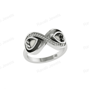 2025 Sólido 925 Plata de Ley Infinity Bowknot Corazón Diseño Ajuste en blanco CZ Anillo Cenizas Resina Relleno Leche materna DIY Componente - Product Image 3