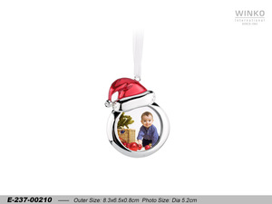 Winko FRM ORN Metal Photo <b>Frame</b> <b>Picture</b> <b>Frame</b> Xmas Hat Photo <b>Frame</b> Hanging Ornament, Blk Back, <b>White</b> Organza Ribbon, Silver... - Product Image 1