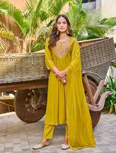 Última colección Viscos bordados pesados seda romana Salwar Kameez para adultos ropa de fiesta Kurtis con Chinon Sequence Work - Product Image 2