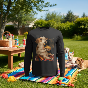 T-shirt Vintage a Maniche Lunghe con Stampa Cane e Taco, Abbigliamento Chic Promozionale per Cani con Design Accattivante - Product Image 3