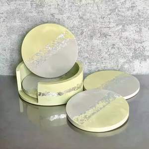 Bol pour animaux de compagnie avec cadre en bois Bol de protection du cou pour chat en céramique Bol à boire Double marbre avec bordure dorée - Product Image 2