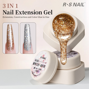 R S Nail 5g 3 en 1 Gel d'extension pour ongles, <span class=keywords><strong>vernis</strong></span> à ongles doré argenté scintillant, gel UV de construction, <span class=keywords><strong>vernis</strong></span> <span class=keywords><strong>semi</strong></span>-<span class=keywords><strong>permanent</strong></span> pour manucure - Product Image 1