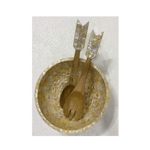 Bol de service à salade de haute qualité utilisé pour le dessus de table bol en bois imprimé de feuilles d'émail de conception classique faite à la main - Product Image 5