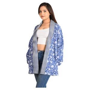 Autumn Boho Style Women's Cotton Quilted Jacket Floral Print Block Handmade <b>Coat</b> Reversible Casual Wear with Short Length - Product Image 5
