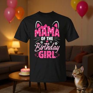 T-shirt coordinata per la famiglia a tema gatto: Mamma della gatta di compleanno, gatto, gattino e padroni - T-shirt promozionale a tema gatto - Product Image 3