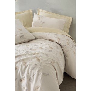Blade Beige Luxury Cotton Box Embroidered Satin Double Duvet Cover <b>Set</b> King Size Bedding for Home Wedding or <b>Comforter</b> 4pcs - Product Image 3