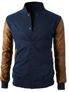 Wholesale Custom Logo Baseball Jacket Plus <b>Wool</b> <b>Quilted</b> Lining <b>Wool</b> Leather Sleeve Varsity Jackets - Product Image 5