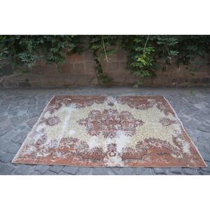5x6.4 ft Turkish Area Rug, <b>Brown</b> Pink Vintage Floral <b>Wool</b> Rug - Product Image 4