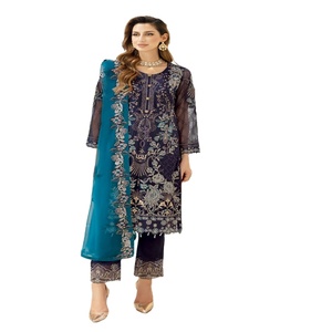 Costumes de créateurs pakistanais en mousseline de soie pour femmes Ramsha Vol A-9 Salwar Kameez & Indian Kurta Set Broderie lourde pour vêtements de fête de luxe - Product Image 1