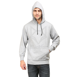 Men's Gray Hooded <b>Sweatshirt</b> Regular Fit Cotton French Terry Casual Pullover with Front Pocket Autumn Wear - Product Image 4