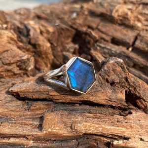 Anillo de labradorita azul fuego hecho a mano en plata de ley 925, joyería con piedras preciosas para mujer, regalo de piedra natural - Product Image 3