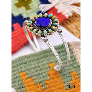 Southwest Handmade Kingman Turquoise & Lapis Luzuli <b>Cuff</b> <b>Bracelet</b> with Sterling <b>Silver</b> Fashionable King Size Accessory - Product Image 1