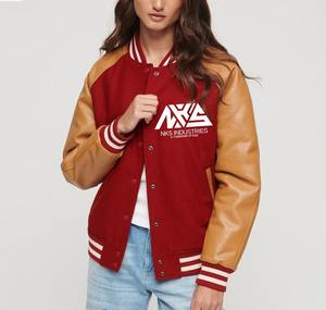 Nouvel arrivage de veste en peau de mouton grande taille pour femmes manteau bombardier universitaire de baseball avec logo personnalisé manches Letterman en tricot respirant - Product Image 1