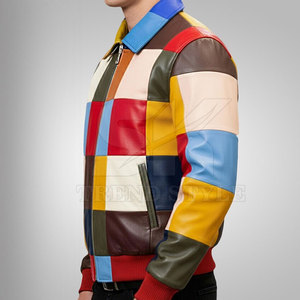 Chaqueta de Cuero Elegante para Hombre, Mezcla de Múltiples Colores con Textura Suave de un Solo Tono, Chaqueta de Cuero Moderna para Hombre - Product Image 4