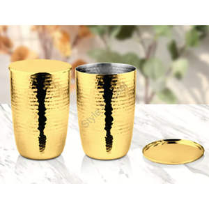 Récipients en verre martelé revêtus de PVD or en acier inoxydable 2 pièces avec couvercles en acier inoxydable et plateau en acier inoxydable Couleur CLASSIC Design élégant - Product Image 1