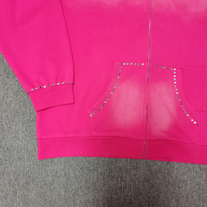 Sudadera con Capucha Personalizada de Estilo Vintage con Lavado Ácido, Talla Grande, Cierre de Cremallera, Remaches de Diamantes de Imitación, Impresión DTG y Pintura en Aerosol para Hombre - Product Image 3