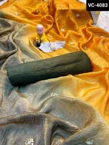 Dernières femmes portent des vêtements fantaisie de mariage et de festival Rembourrage de qualité supérieure Fandy Satin Material Saree with Satin Banglory Blouse Pieces - Product Image 2