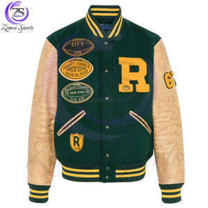 2025 bon fournisseur confortable faites votre propre laine verte Faux cuir manches Letterman College Baseball Varsity vestes - Product Image 1