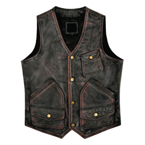 Classic Casual Cowhide Leather Vest <b>Mens</b> <b>Waistcoat</b> - Product Image 2