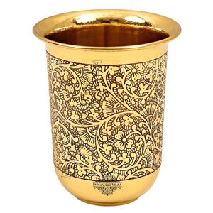 IndianArtVilla Vaso de vidrio con diseño en relieve de latón puro, vasos de 270 ML para almacenamiento y servicio - Product Image 4