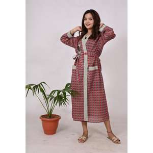 Women's Lightweight Cotton Kimono Robe Floral Ikat Print Cover up for Maternity for Spring Autumn Winter Home Lounging - Product Image 5