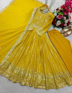 Vestido de Georgette de zorro puro con pantalón y conjunto de Dupatta perfecto para fiesta de boda y ropa festiva traje elegante para mujeres y niñas - Product Image 6